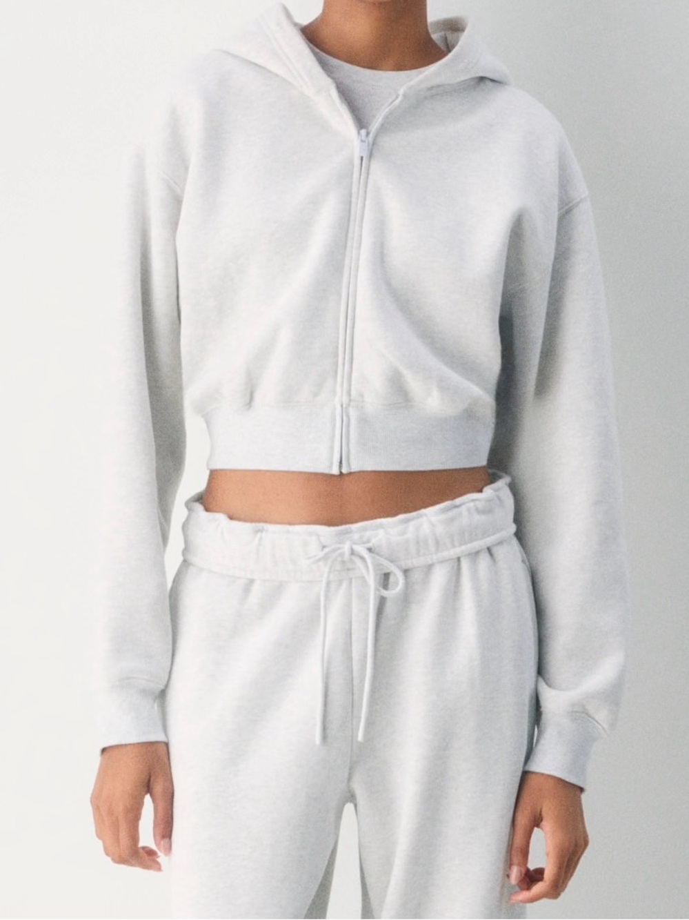 Aritzia Cozy Fleece Zip Hoodie - Size XS - Heather Cloud Grey / Light Grey